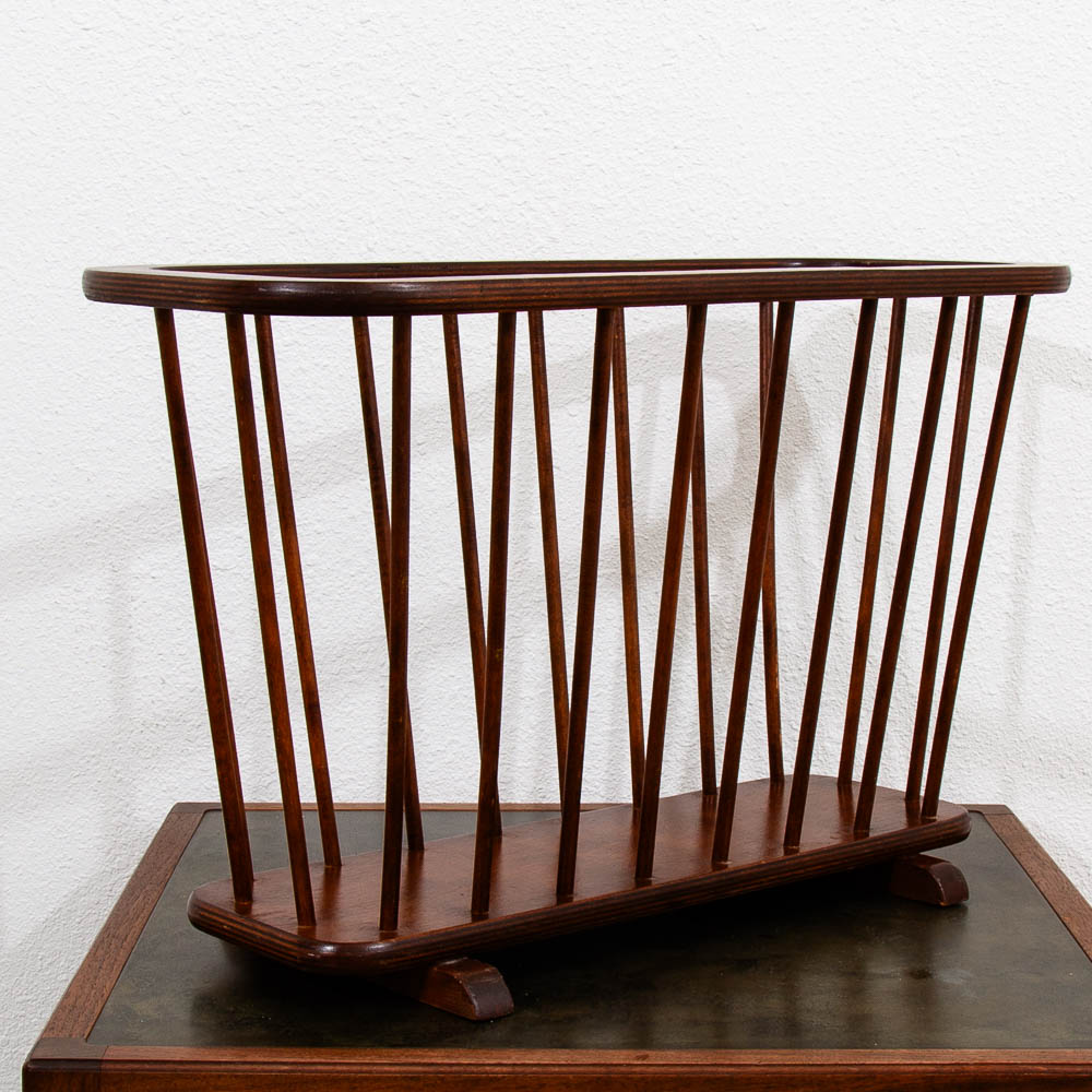 Mid Century Modern Vintage Magazine Rack Spindle Solid Walnut Wood Round Umanoff