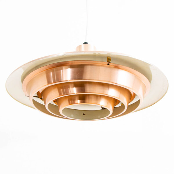 Mid Century Danish Modern Saucer Pendant Lamp Copper Finish Single Ceiling Light - Image 2
