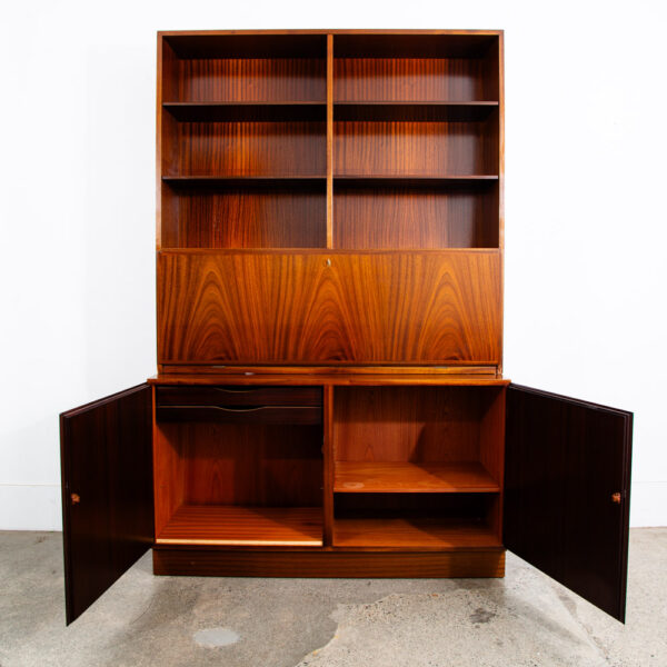 Mid Century Danish Modern Bookshelf Cabinet Mahogany Drawers Omann Jun Drop Leaf - Image 5