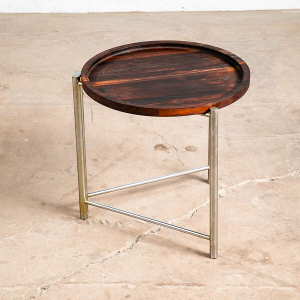 Mid Century Danish Modern Table Folding Brazilian Rosewood Round Mcm Dark Wood - Image 5