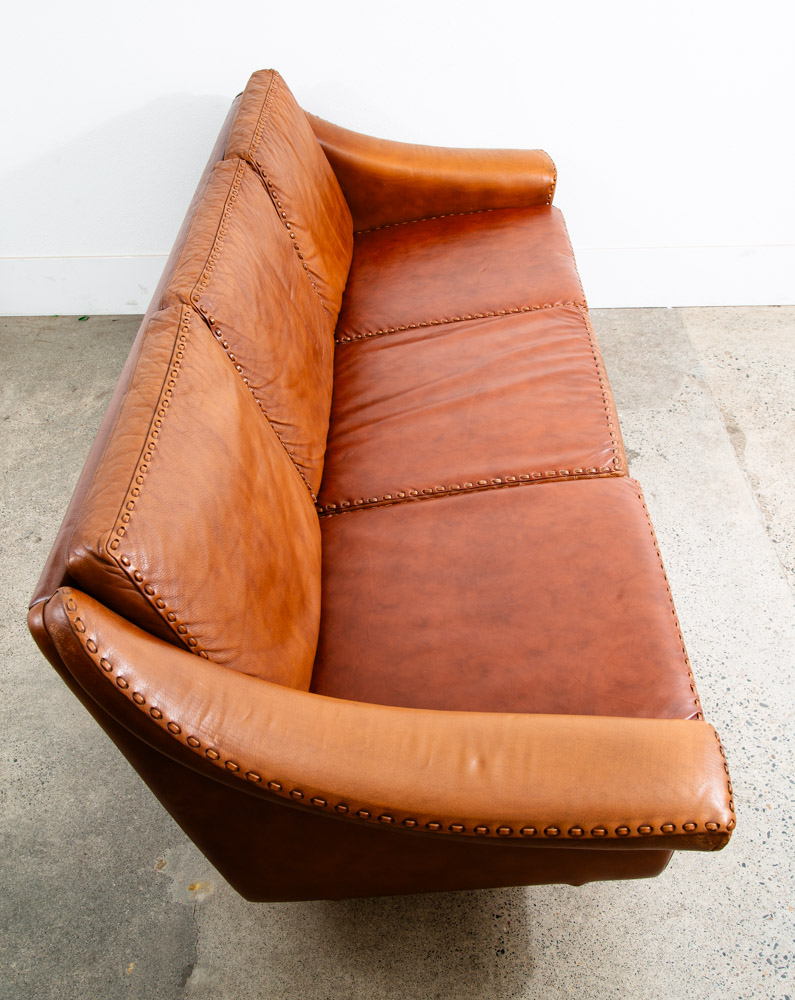Mid Century Danish Modern Sofa Couch Aage Christiansen Cognac Leather Matador - Image 3