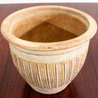Mid Century Modern Planter White Matte Tan Medium Rough Textured Ceramic Pot - Image 5