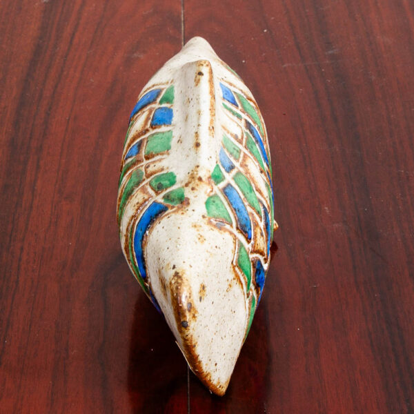 Mid Century Modern Studio Fired Ceramic Fish Green Blue Scales White Decoration - Image 8