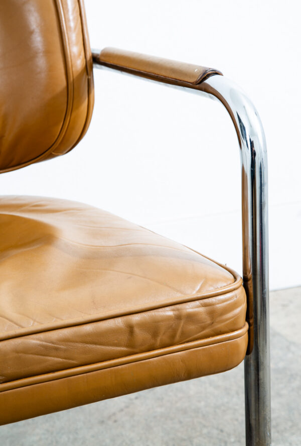 Mid Century Modern Lounge Chair Armchair Cognac Tan Caramel Leather Chrome - Image 12