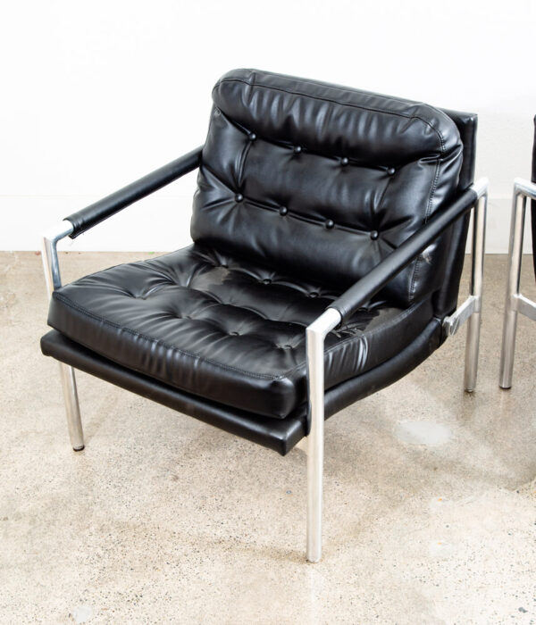 Mid Century Danish Modern Lounge Chairs Black Tufted Metal Frames Vintage Mcm - Image 5