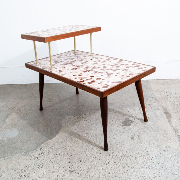 Mid Century Modern Nightstands End Side Table Step up Walnut Tile Ceramic Pebble - Image 12