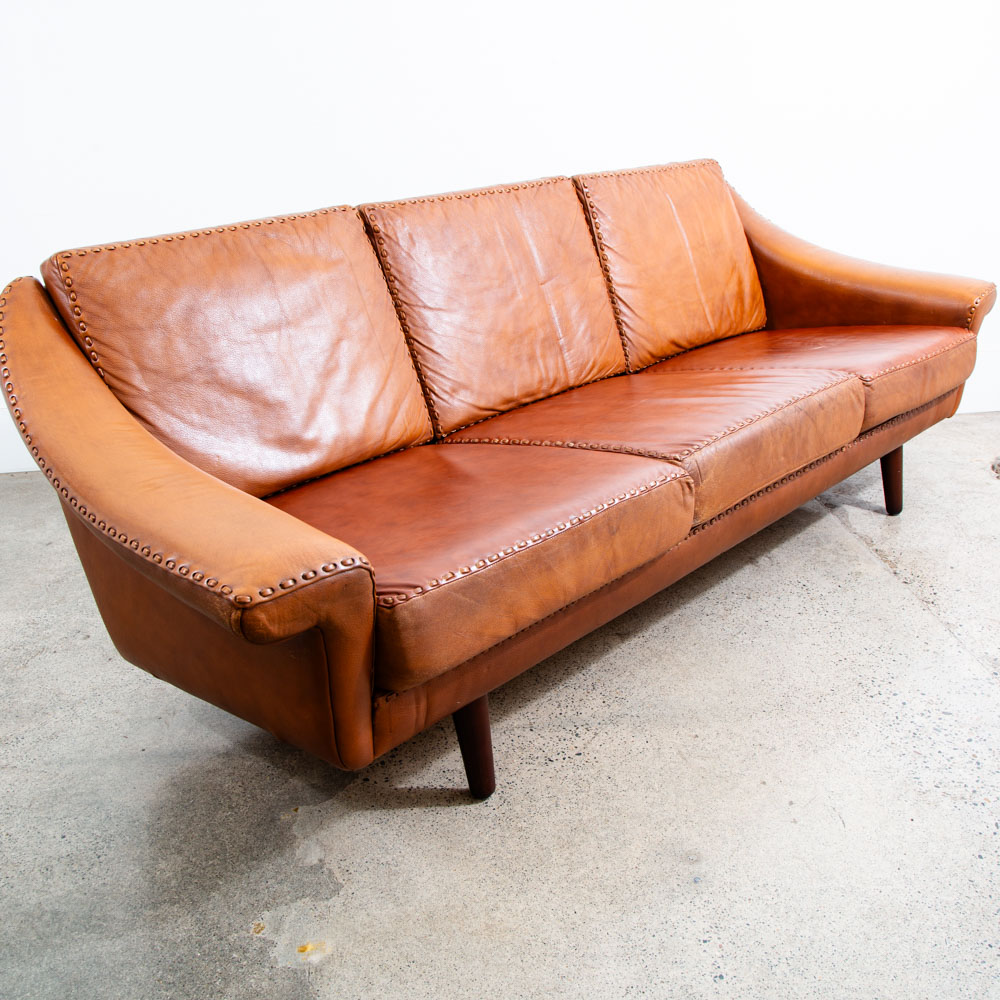 Mid Century Danish Modern Sofa Couch Aage Christiansen Cognac Leather Matador - Image 2