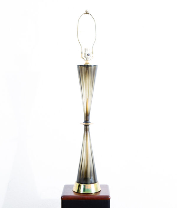 Mid Century Modern Table Lamp Glass Brass Vintage Lighting Light Gold Round Mcm - Image 2