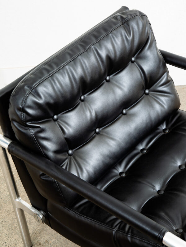 Mid Century Danish Modern Lounge Chairs Black Tufted Metal Frames Vintage Mcm - Image 12