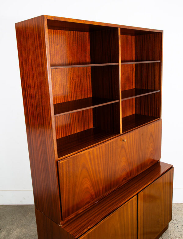 Mid Century Danish Modern Bookshelf Cabinet Mahogany Drawers Omann Jun Drop Leaf - Image 7