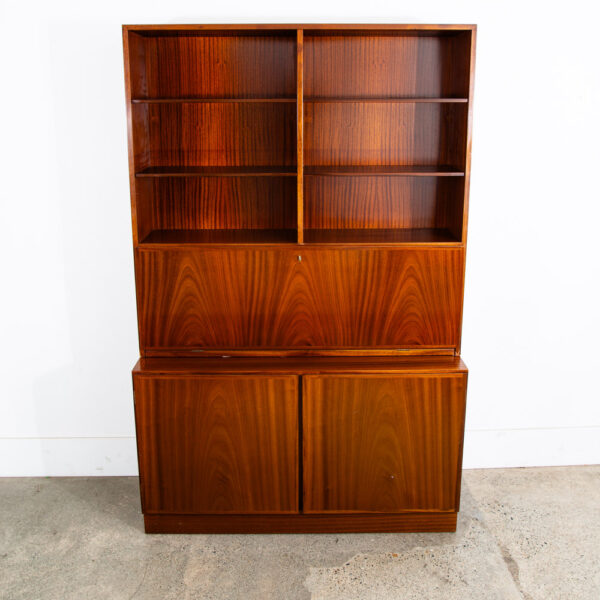 Mid Century Danish Modern Bookshelf Cabinet Mahogany Drawers Omann Jun Drop Leaf - Image 3