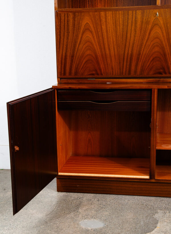 Mid Century Danish Modern Bookshelf Cabinet Mahogany Drawers Omann Jun Drop Leaf - Image 8