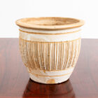 Mid Century Modern Planter White Matte Tan Medium Rough Textured Ceramic Pot - Image 9