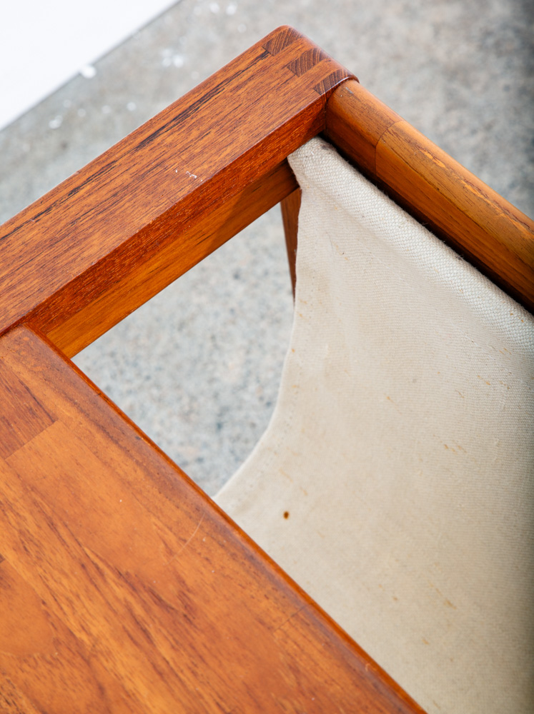 Mid Century Modern Magazine Rack Side Table Vintage Danish Canvas Sling Teak Mcm - Image 12