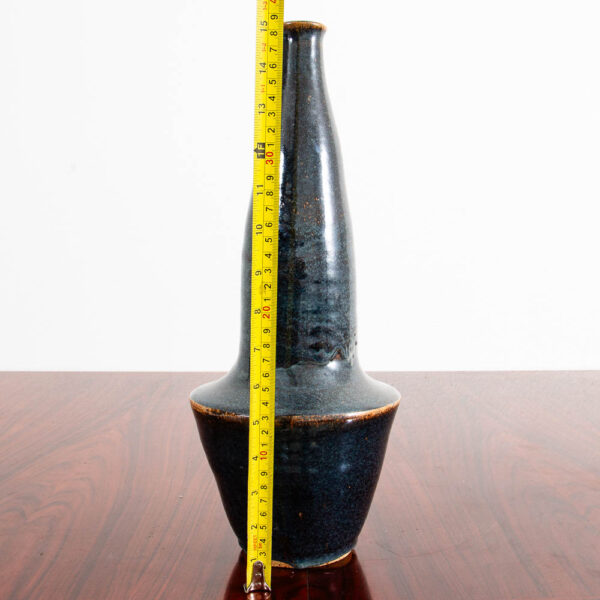 Mid Century Modern Vase Art Pottery Studio Fired Ceramics Blue Table Top Vessel - Image 12