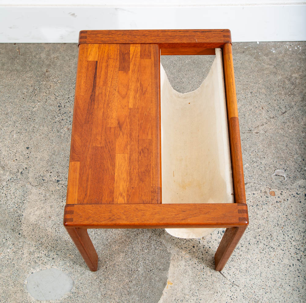 Mid Century Modern Magazine Rack Side Table Vintage Danish Canvas Sling Teak Mcm - Image 4