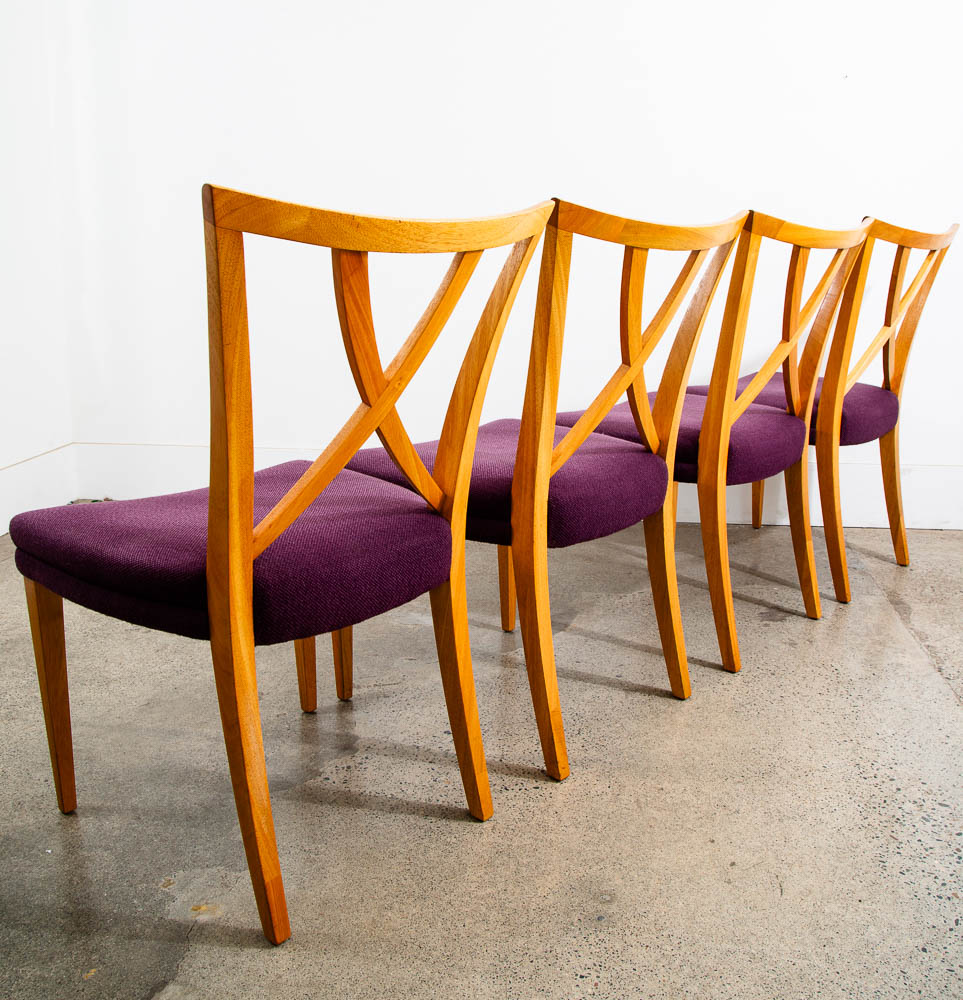 Mid Century Modern Dining Chairs Set 6 X Back Paul Frankl Purple Brown Saltman - Image 4