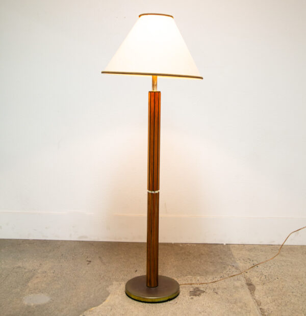Mid Century Modern Floor Lamp Light lighting Gruvwood Walnut Cane Shade Vintage - Image 2