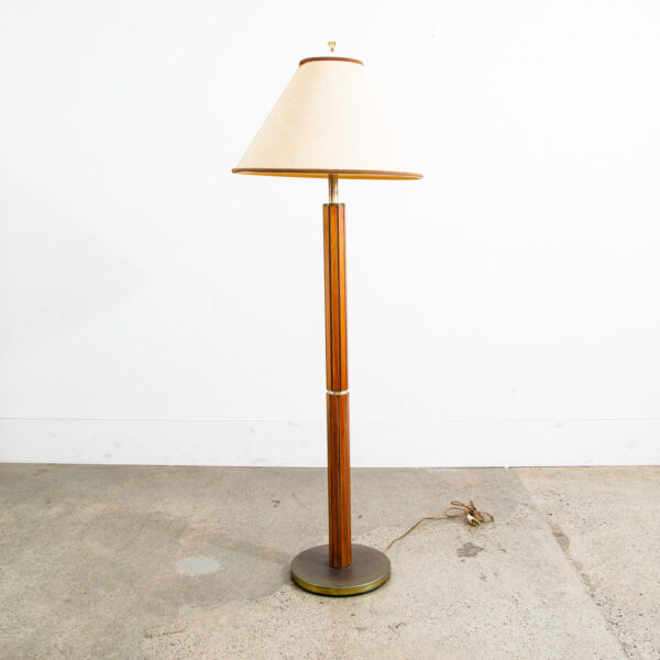 Mid Century Modern Floor Lamp Light lighting Gruvwood Walnut Cane Shade Vintage