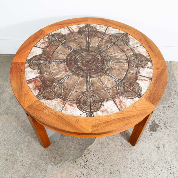 Mid Century Danish Modern Coffee Table Round Rosewood Tile Circular Signed Mcm - Image 2