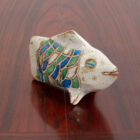 Mid Century Modern Studio Fired Ceramic Fish Green Blue Scales White Decoration - Image 2