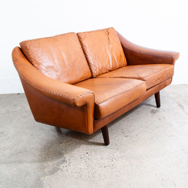 Mid Century Danish Modern Sofa Settee Aage Christiansen Cognac Leather Matador - Image 2