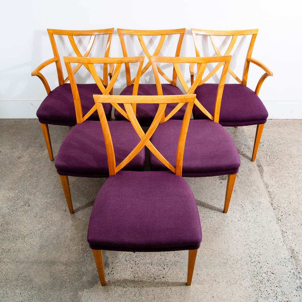 Mid Century Modern Dining Chairs Set 6 X Back Paul Frankl Purple Brown Saltman