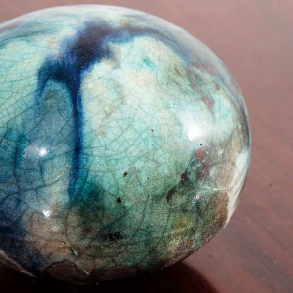 Mid Century Orb Spherical Ceramic Art Piece Navy Blue Teal Drip Glaze Studio Mcm - Image 10
