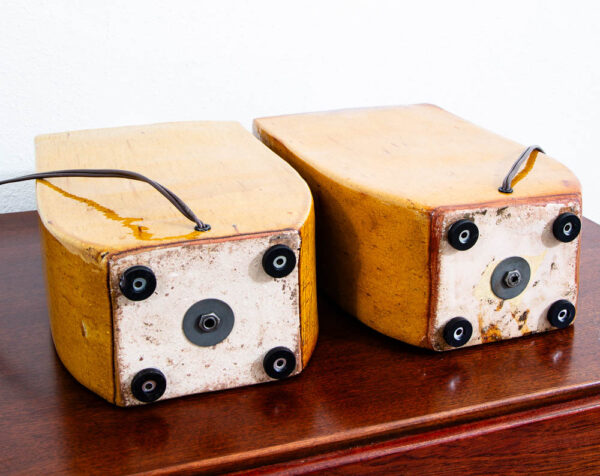 Mid Century Modern Table Lamp Pair Ceramic Yellow Orange Brass Set 2 Studio Mcm - Image 5