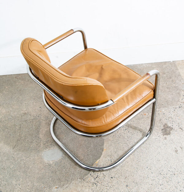 Mid Century Modern Lounge Chair Armchair Cognac Tan Caramel Leather Chrome - Image 9