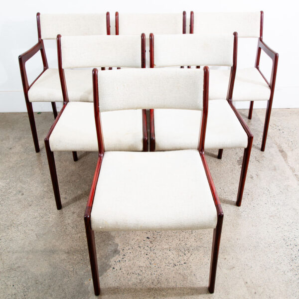 Mid Century Danish Modern Dining Chairs Set 6 Rosewood Farso White Denmark Arms - Image 2