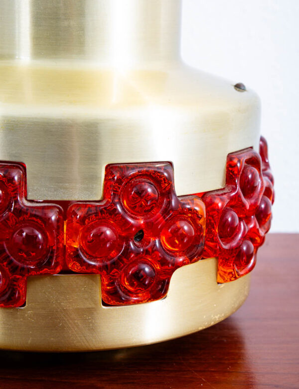 Mid Century Danish Modern Pendant Lamp Claus Bolby Brass Red Flowers Hanging - Image 9