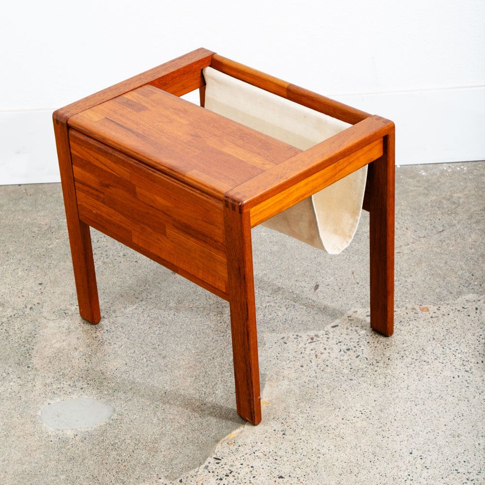 Mid Century Modern Magazine Rack Side Table Vintage Danish Canvas Sling Teak Mcm