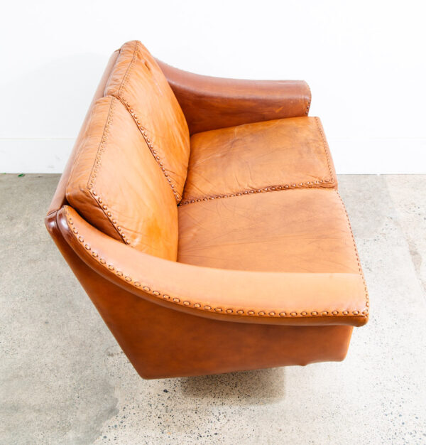 Mid Century Danish Modern Sofa Settee Aage Christiansen Cognac Leather Matador - Image 4