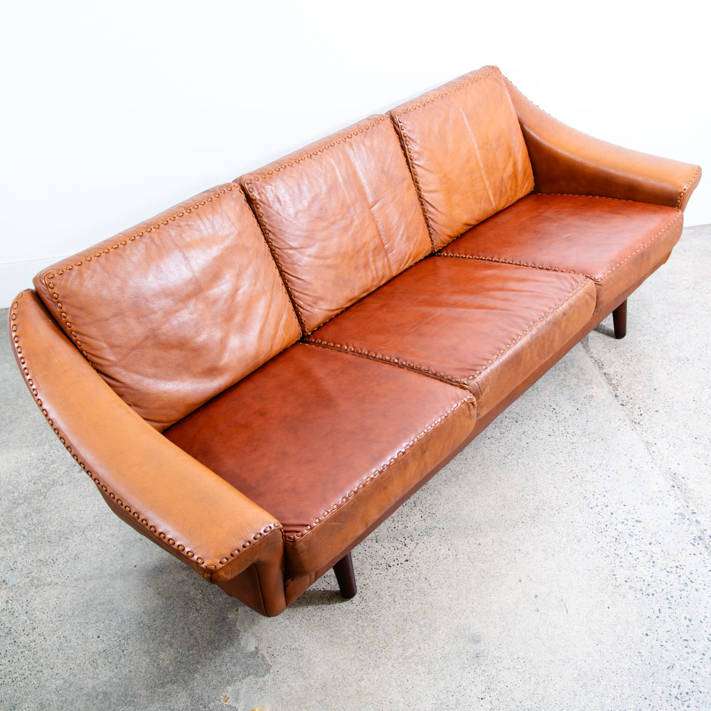 Mid Century Danish Modern Sofa Couch Aage Christiansen Cognac Leather Matador - Image 4