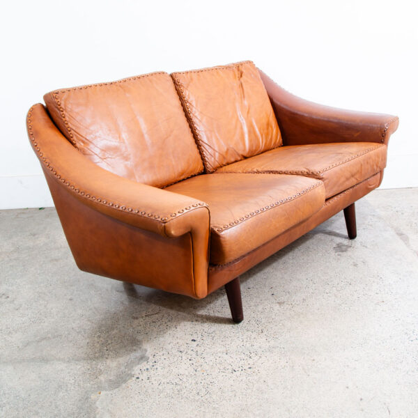 Mid Century Danish Modern Sofa Settee Aage Christiansen Cognac Leather Matador - Image 8