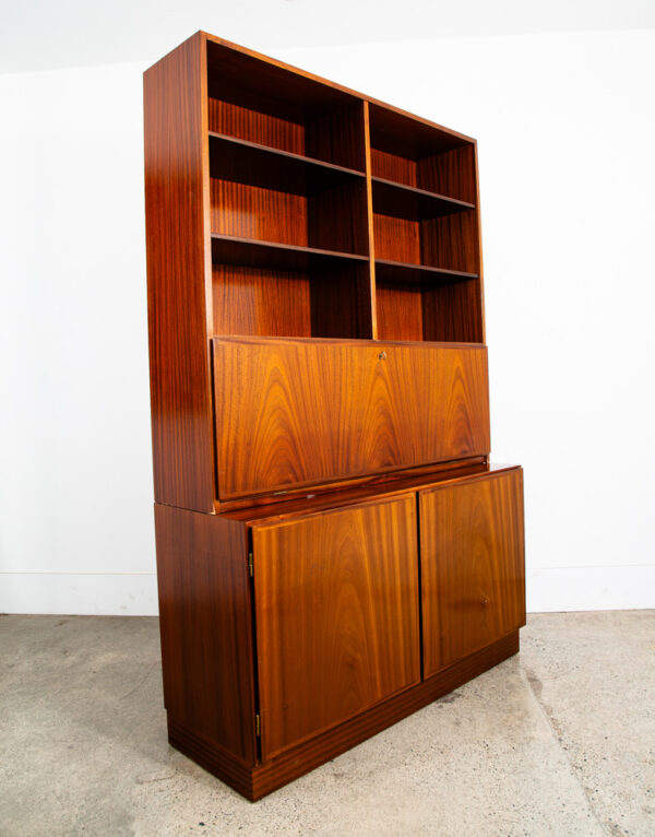 Mid Century Danish Modern Bookshelf Cabinet Mahogany Drawers Omann Jun Drop Leaf - Image 4