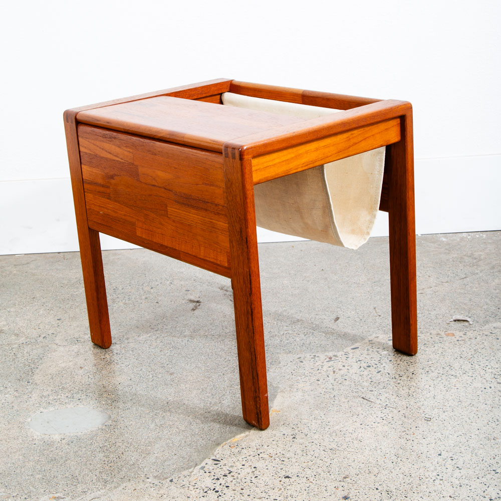 Mid Century Modern Magazine Rack Side Table Vintage Danish Canvas Sling Teak Mcm - Image 8