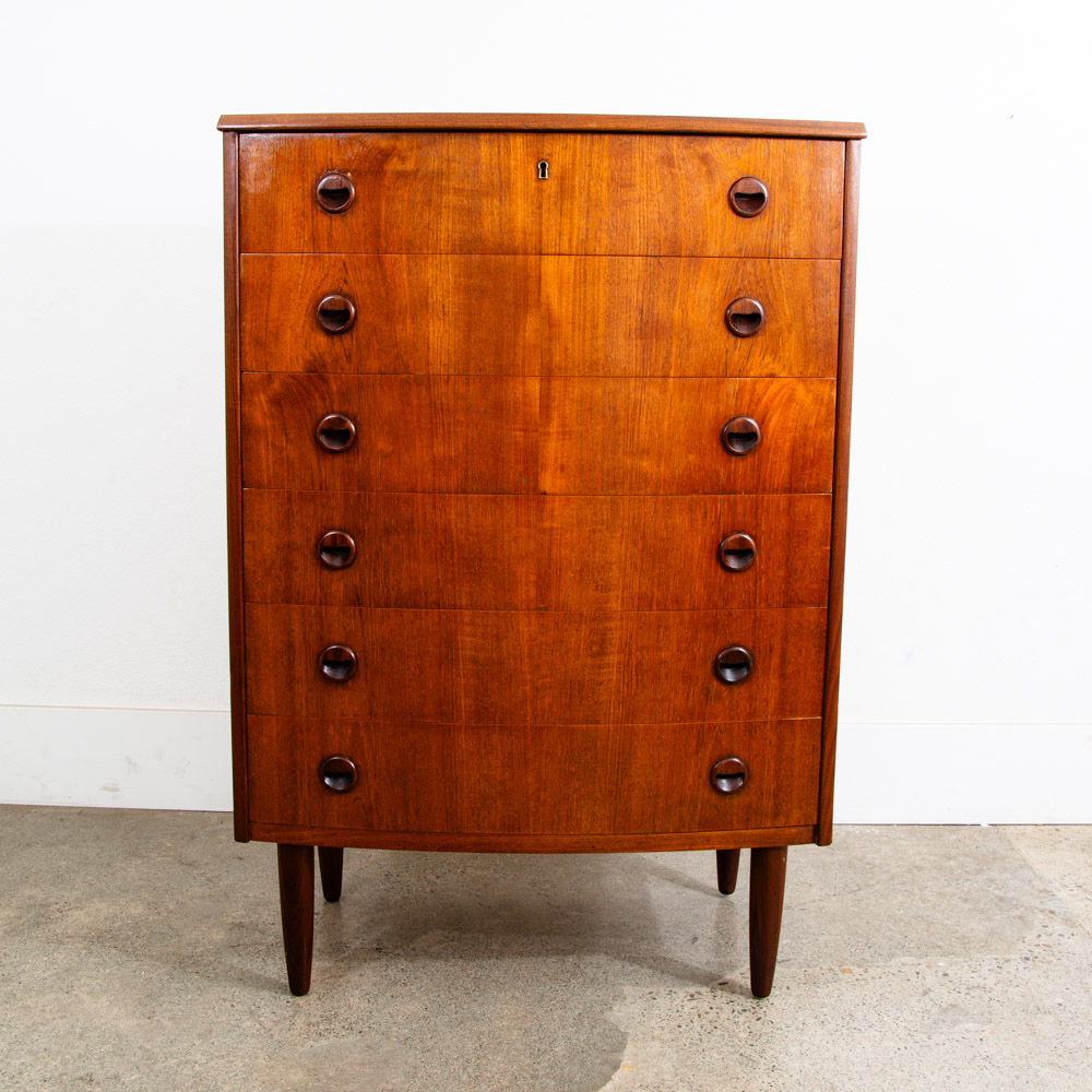 Mid Century Danish Modern Highboy Dresser 6 Drawer Teak Eyelid Kai Kristiansen