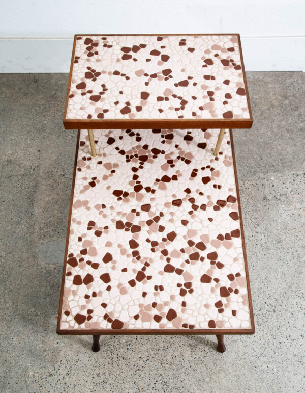 Mid Century Modern Nightstands End Side Table Step up Walnut Tile Ceramic Pebble - Image 7