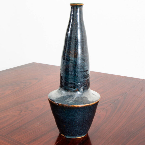 Mid Century Modern Vase Art Pottery Studio Fired Ceramics Blue Table Top Vessel