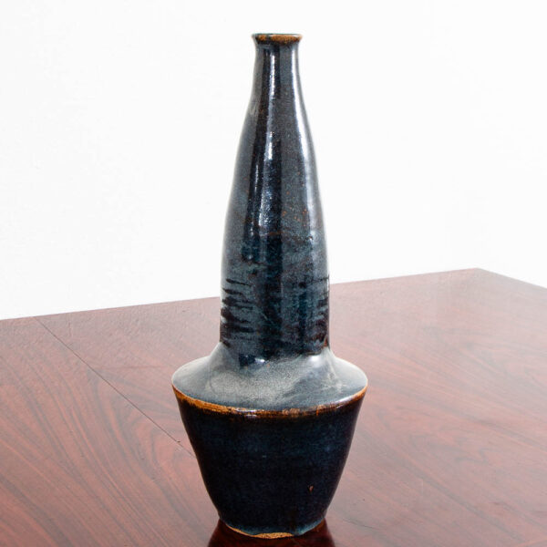 Mid Century Modern Vase Art Pottery Studio Fired Ceramics Blue Table Top Vessel - Image 9