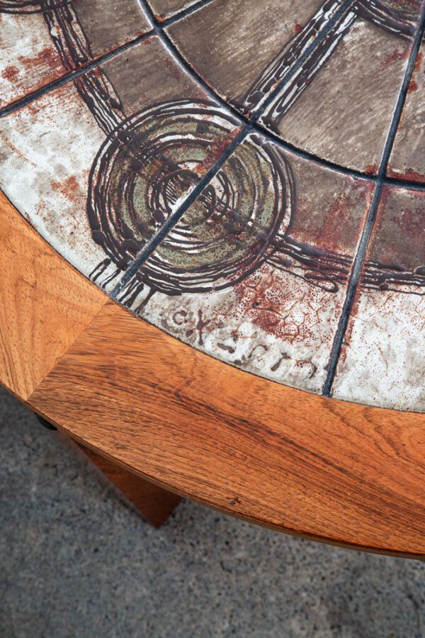 Mid Century Danish Modern Coffee Table Round Rosewood Tile Circular Signed Mcm - Image 8