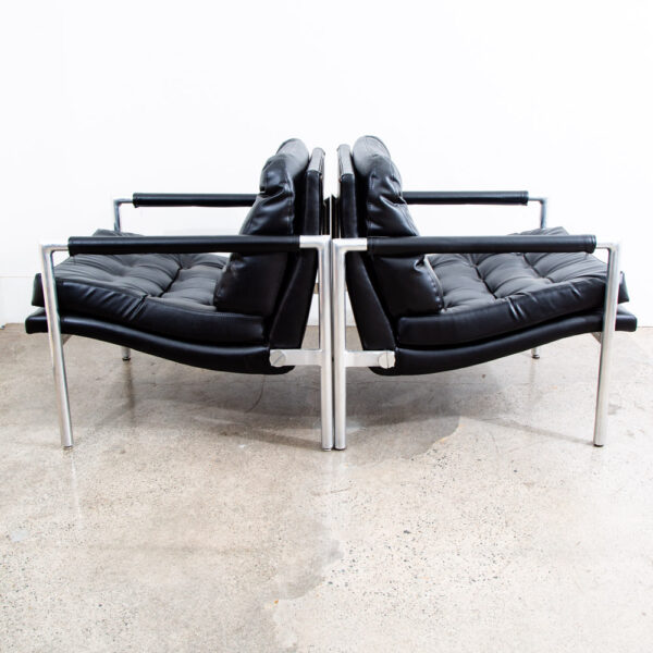 Mid Century Danish Modern Lounge Chairs Black Tufted Metal Frames Vintage Mcm - Image 2