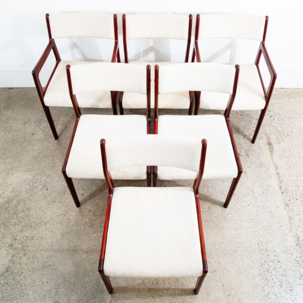 Mid Century Danish Modern Dining Chairs Set 6 Rosewood Farso White Denmark Arms - Image 4