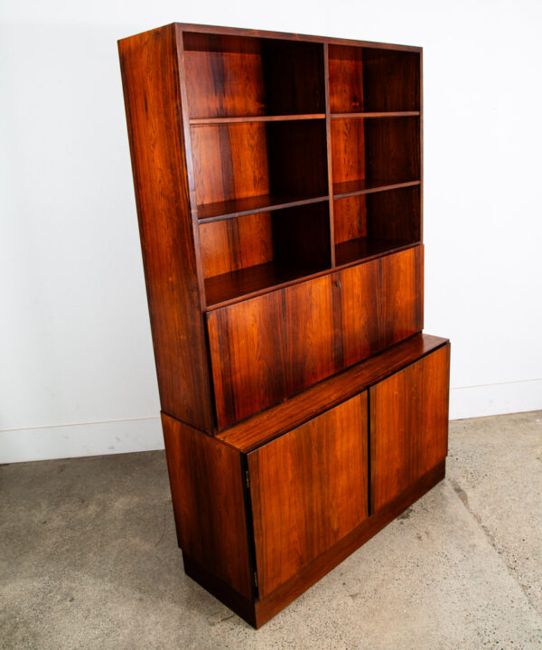 Mid Century Danish Modern Bookshelf Cabinet Rosewood Drawers Omann Jun Drop Leaf