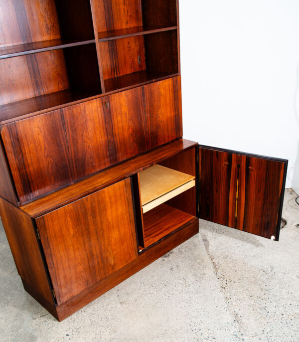 Mid Century Danish Modern Bookshelf Cabinet Rosewood Drawers Omann Jun Drop Leaf - Image 11