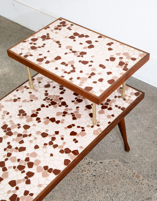 Mid Century Modern Nightstands End Side Table Step up Walnut Tile Ceramic Pebble - Image 11