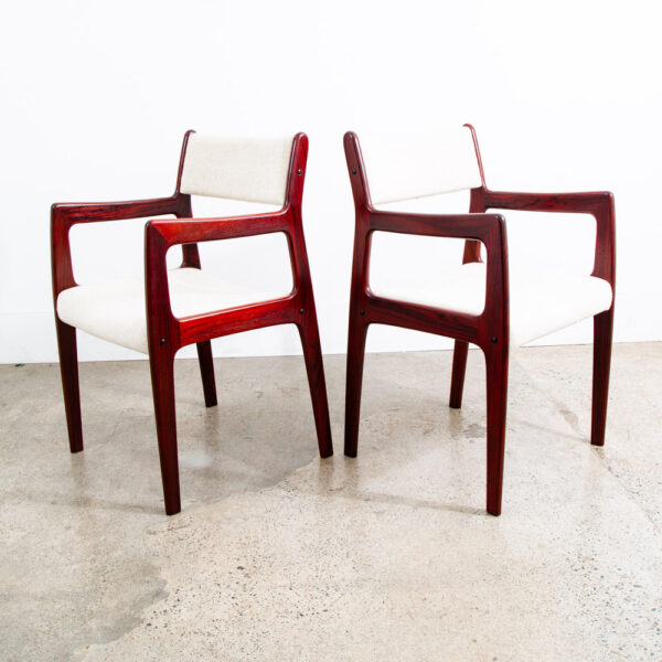 Mid Century Danish Modern Dining Chairs Set 6 Rosewood Farso White Denmark Arms - Image 6
