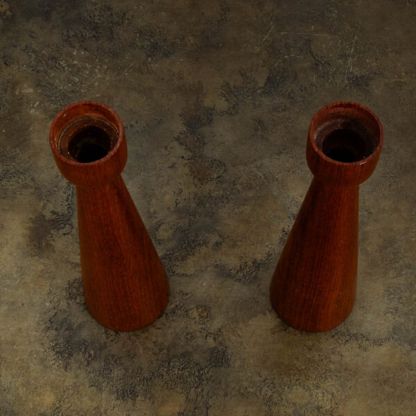 Mid Century ModernCandle Holders Set Two Skidan Solid Wood Teak Vintage Mcm - Image 2